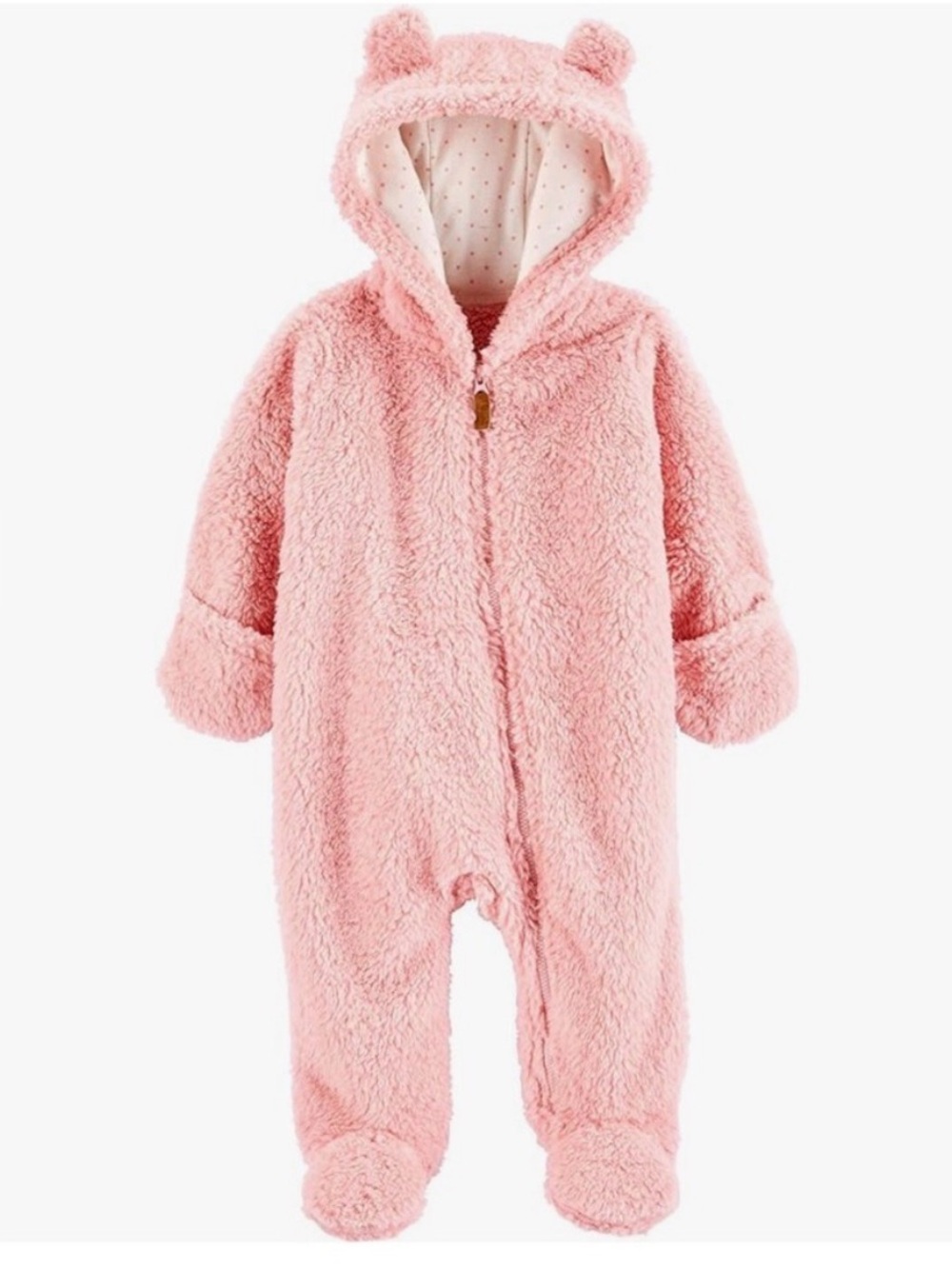 Carter’s Baby Girl Bear Teddy Fleece Long-Sleeve Jumpsuit - Pink, size NB